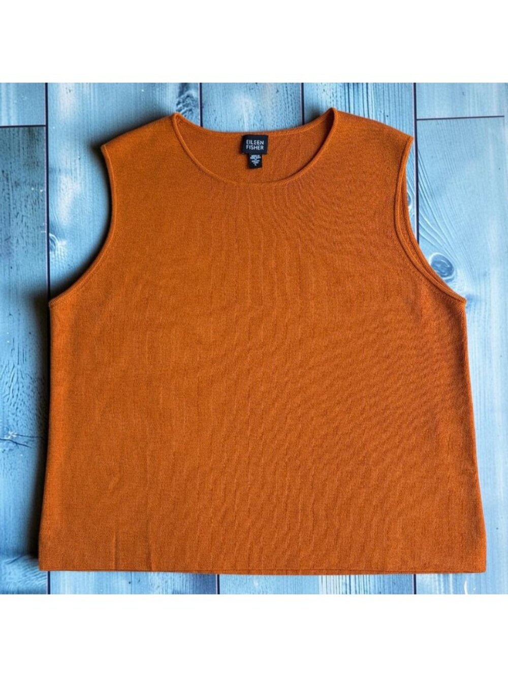 Eileen Fisher Wool Tank Top L Burnt Orange Pumpkin Sleeveless Knit Shell Large